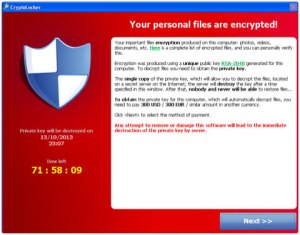Cryptolocker encrypts a victim's files and demands a ransom.