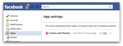 Paramétrage d'applications Facebook