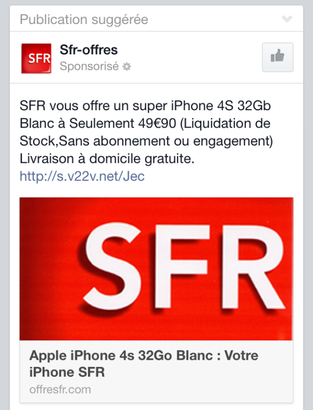 Arnaque SFR Facebook