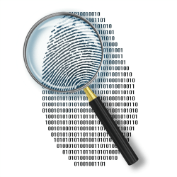 Image of magnifying glass over fingerprint courtesy of Shutterstock.