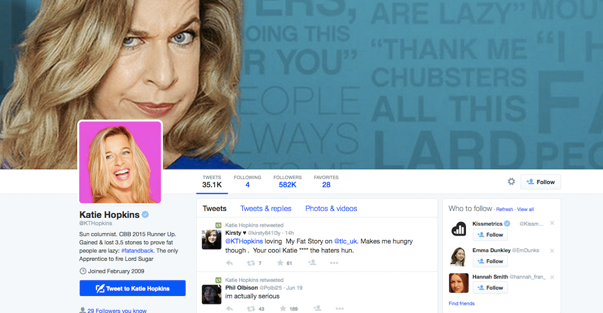 Katie Hopkins' Twitter account hacked, bogus 'sex tape' tweets issued
