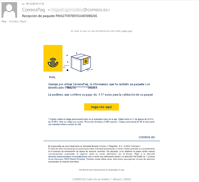 Red de comunicacion pueblo Refrigerar Nueva campaña de phishing suplantando a Correos – Sophos News