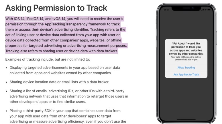 Apps' permission to track