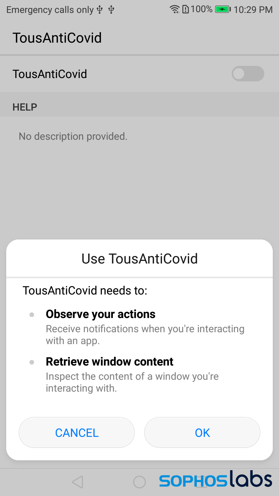 tousanticovid permissions screen