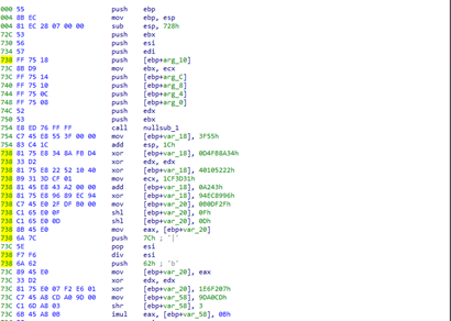 Example of junk instructions in unpacked Emotet sample