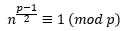 n^((p-1)/2)≡1 (mod p)