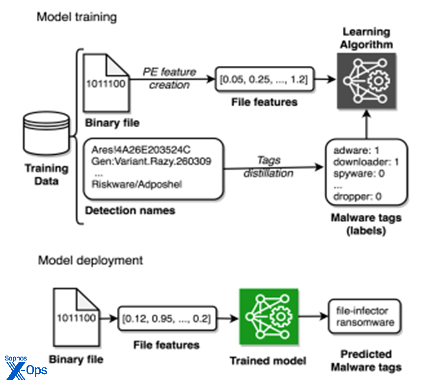 A flowchart showing model training and deployment