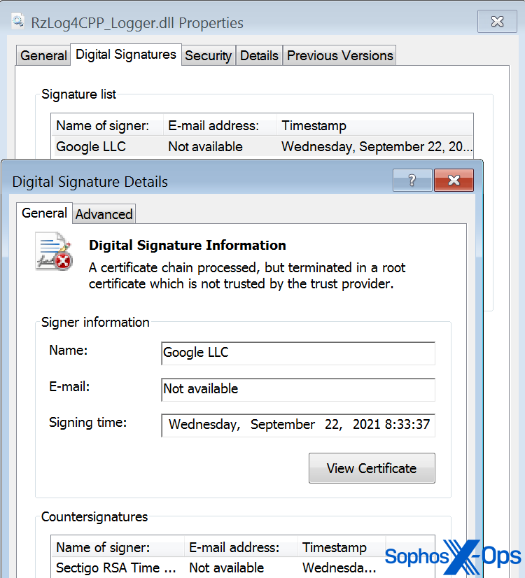 Screenshot of digital signature details