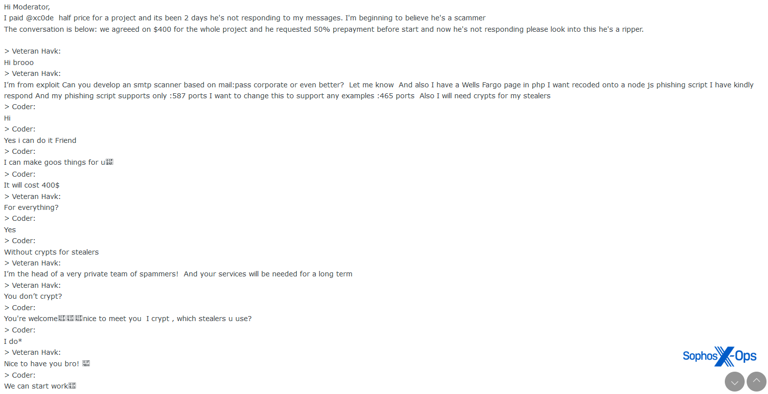 A screenshot of a private chat in which a user lays out their plans to launch a phishing campaign
