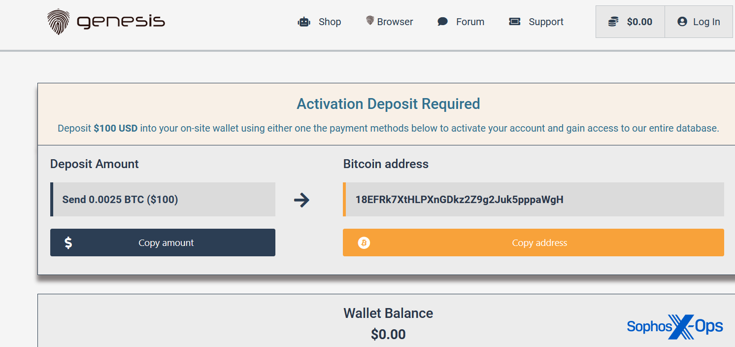 A Bitcoin deposit page, listing a BTC address