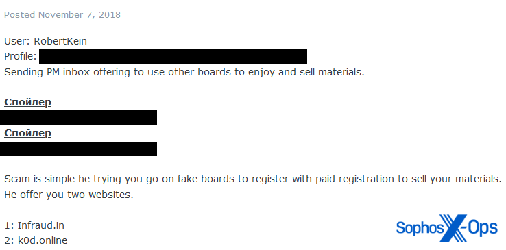 A scam report where a user reports two fake marketplaces