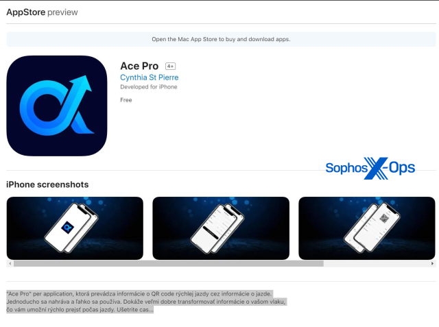 A screen capture from Apple's app store, showing the Ace Pro app on offer (since removed).