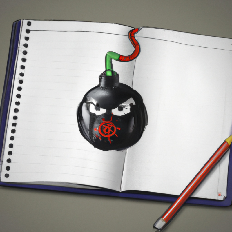 a notebook with a cartoony bomb on the page. illustration credit: Shutterstock