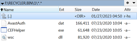 Contents of the recycler.bin/1 subdirectory, with three files visible