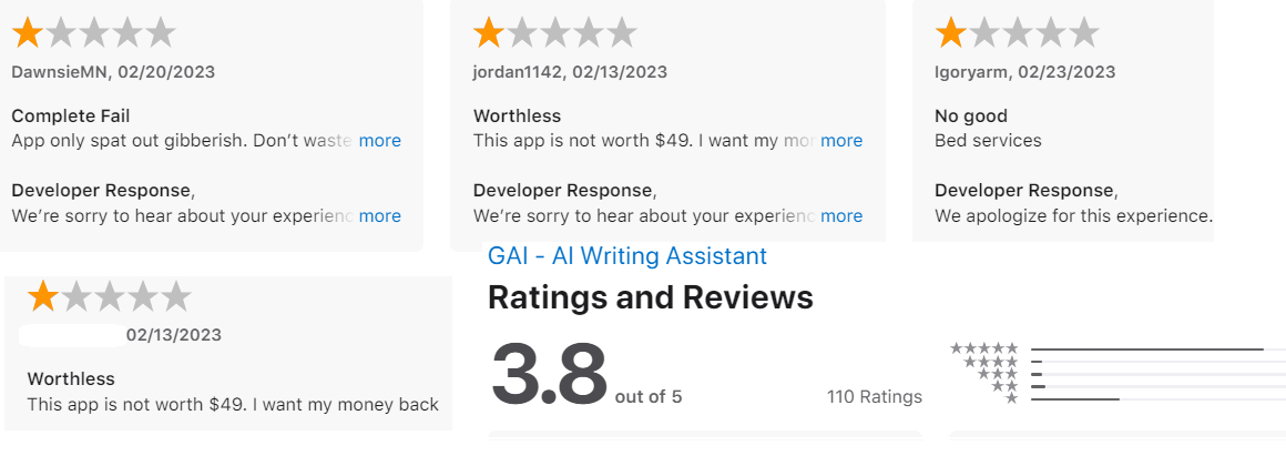 Screenshot of Apple App Store reviews