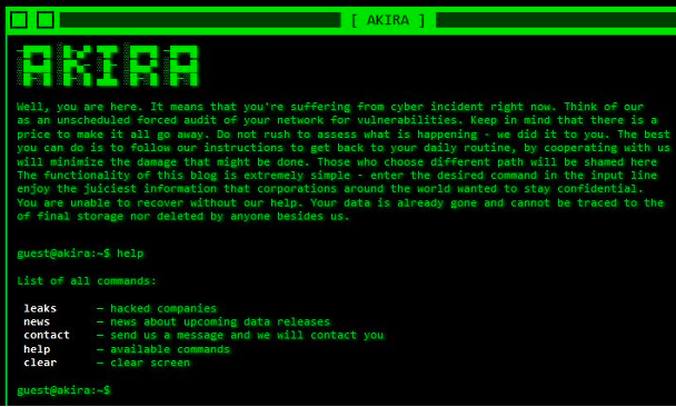 Screenshot of Akira ransomware leak site.