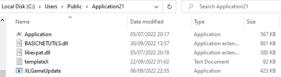 Un directorio de archivos que muestra la aplicación, dos DLL, un léame y la segunda aplicación (actualizador).