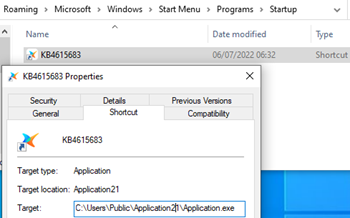 A closer look at properties of the "Application.exe" item from the previous screenshot