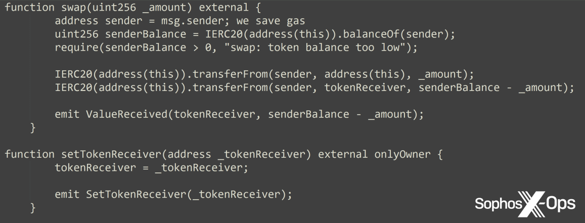 A screenshot of some code pertaining to smart contract transactions