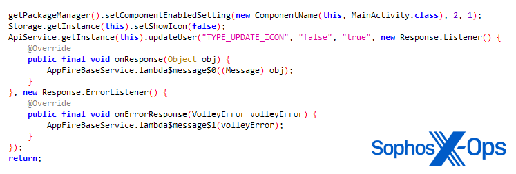 A screenshot of code from one of the malicious apps