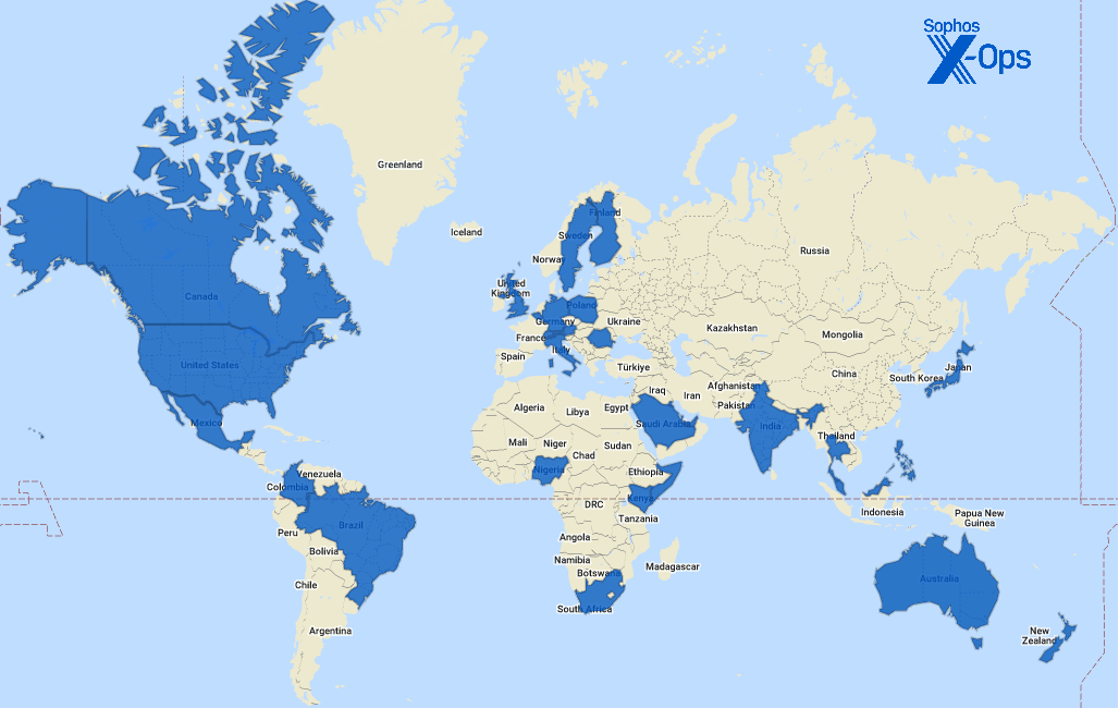 2023年上半期にIRチームが活動した国を示す世界地図。
