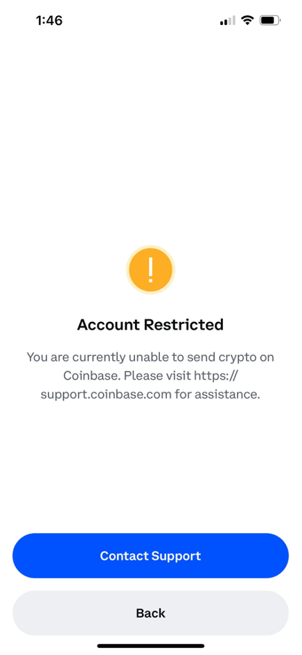 Figure 22: Frank’s account was locked by Coinbase for suspicious activity