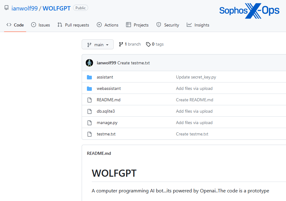 A screenshot of the WolfGPT GitHub repository