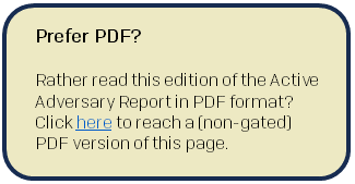 A button that says: Rather read this edition of the Active Adversary Report in PDF format? Click here to reach a (non-gated) PDF version of this page.