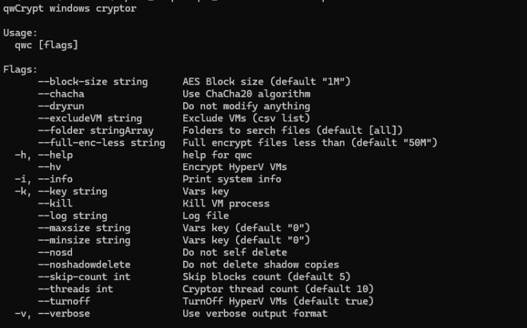 QWCrypt windows cryptor usage flags.